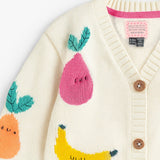 Cream knit cardigan with fruit patterns, baby - Princess and the Pea Boutique
