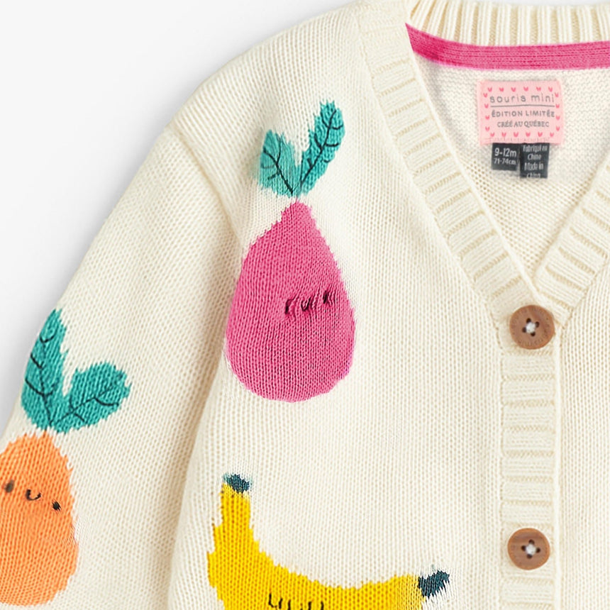 Cream knit cardigan with fruit patterns, baby - Princess and the Pea Boutique