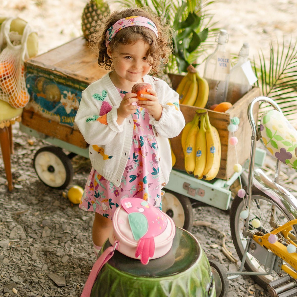 Cream knit cardigan with fruit patterns, baby - Princess and the Pea Boutique