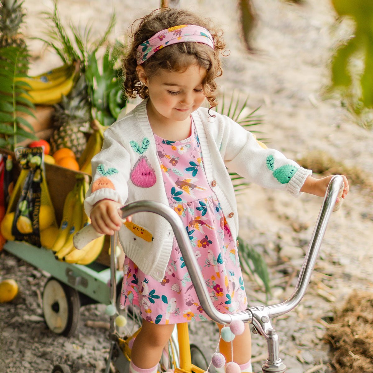 Cream knit cardigan with fruit patterns, baby - Princess and the Pea Boutique