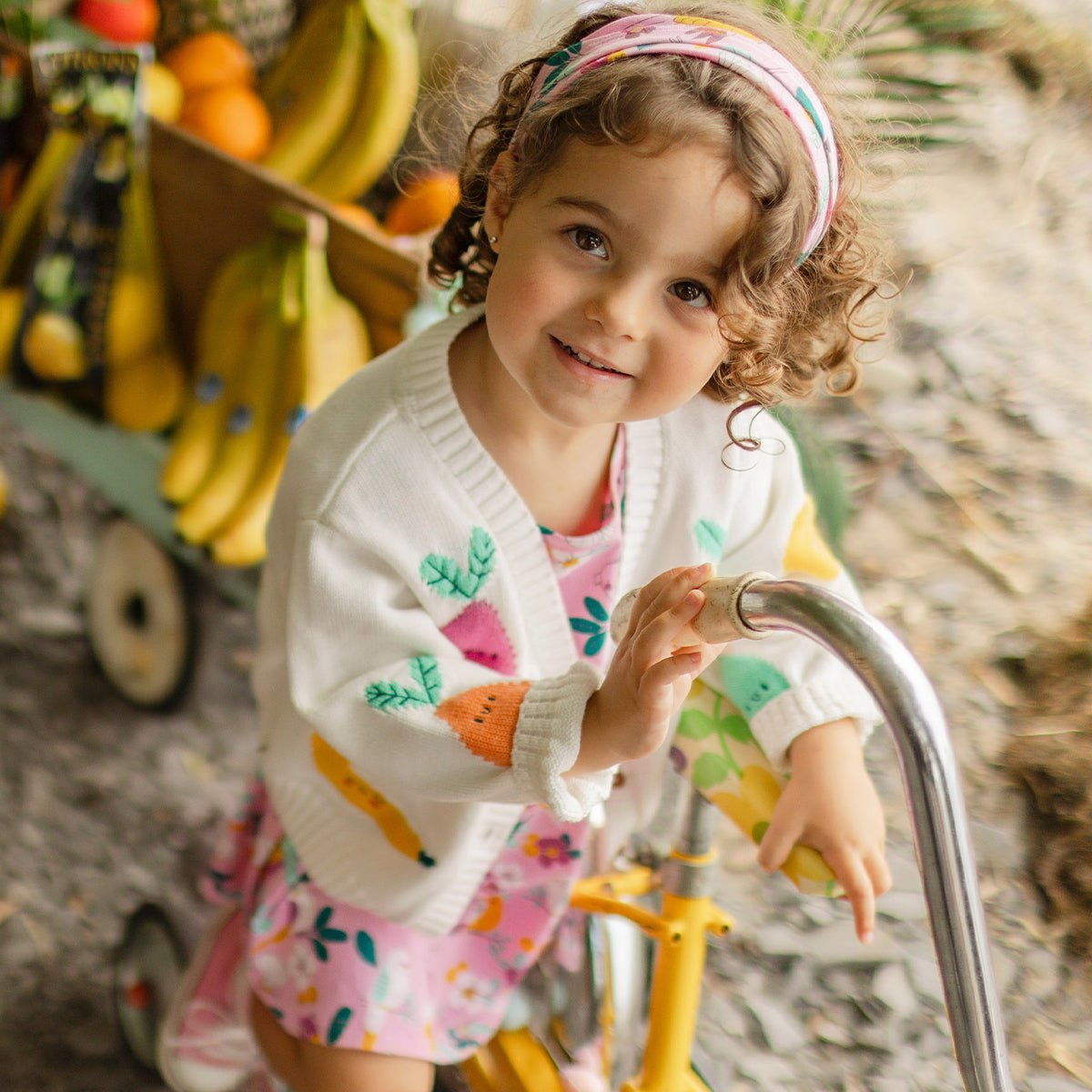 Cream knit cardigan with fruit patterns, baby - Princess and the Pea Boutique