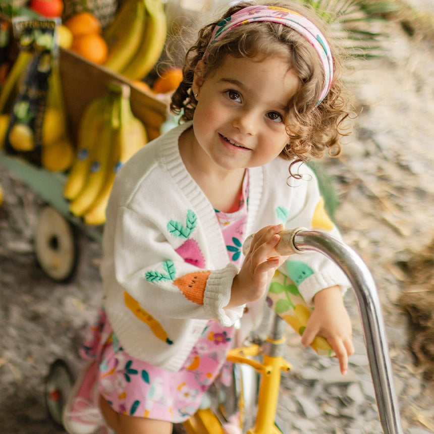 Cream knit cardigan with fruit patterns, baby - Princess and the Pea Boutique