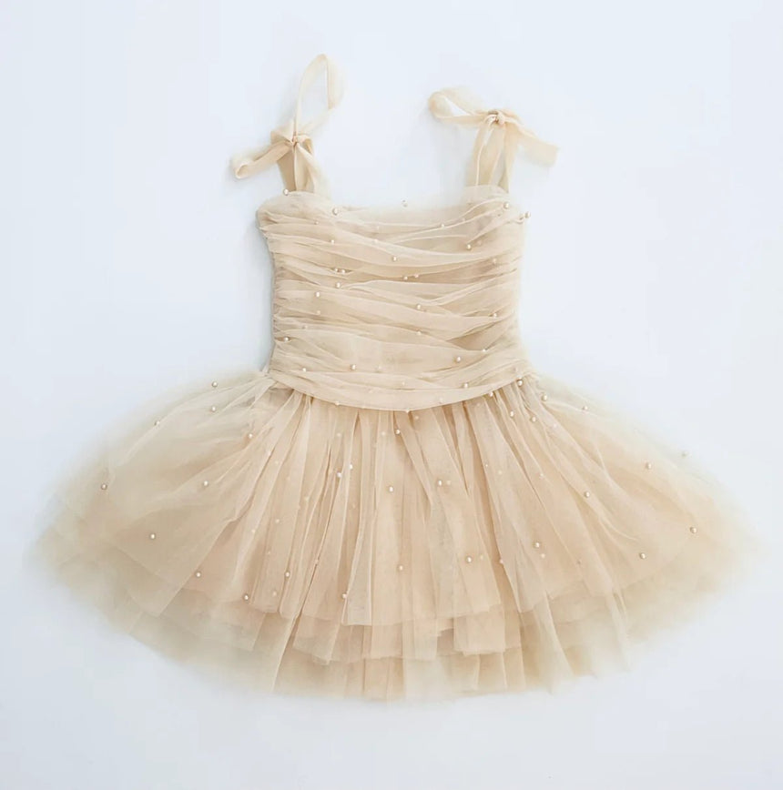 DOLLY Pearl Tulle Ballerina Dress - Cream - Princess and the Pea Boutique