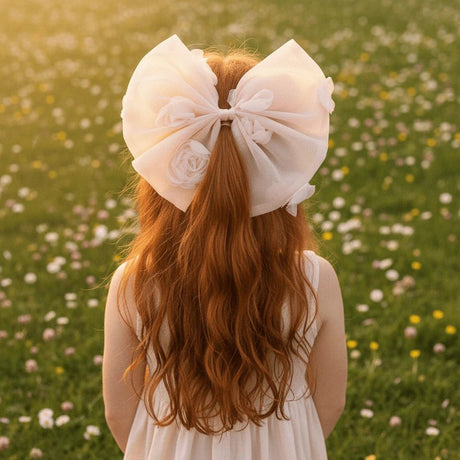 DOLLY The Rose Garden Big Hari Bow - Dolly Pink - Princess and the Pea Boutique