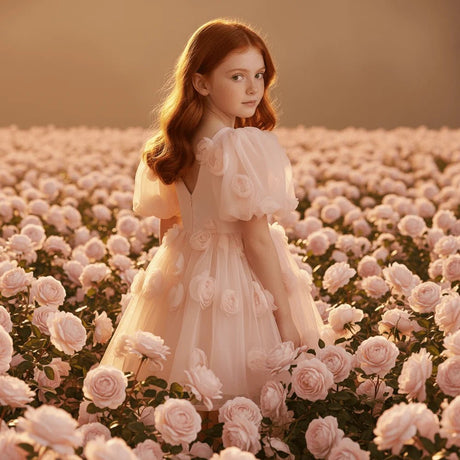 DOLLY The Rose Garden Tulle V-back Puff Dress - Dolly Pink - Princess and the Pea Boutique
