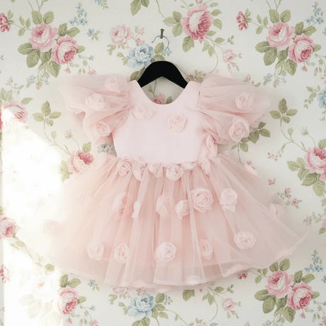 DOLLY The Rose Garden Tulle V-back Puff Dress - Dolly Pink - Princess and the Pea Boutique