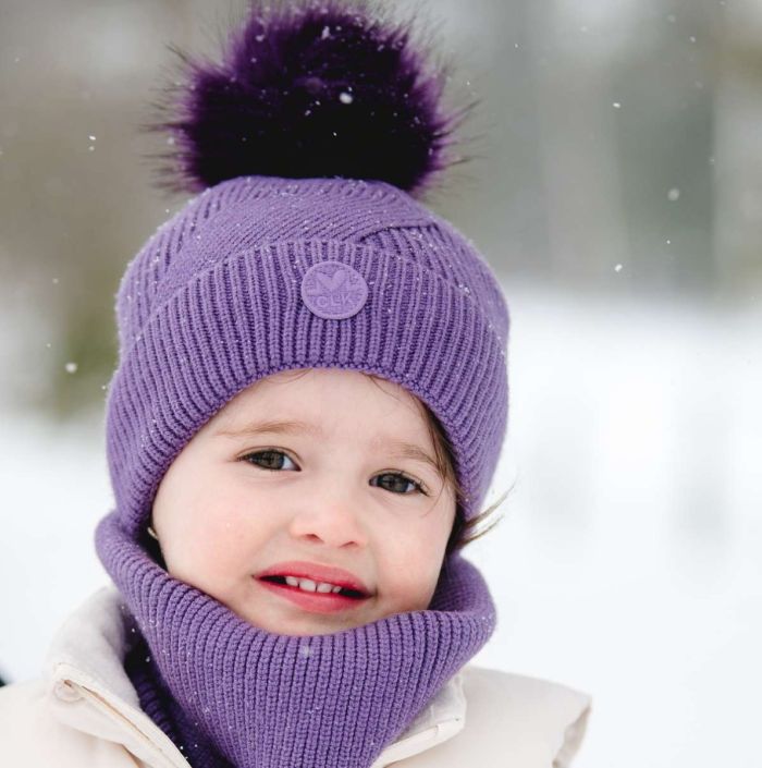 Calikids Knit PomPom Beanie - Grape