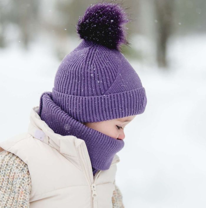 Calikids Knit PomPom Beanie - Grape