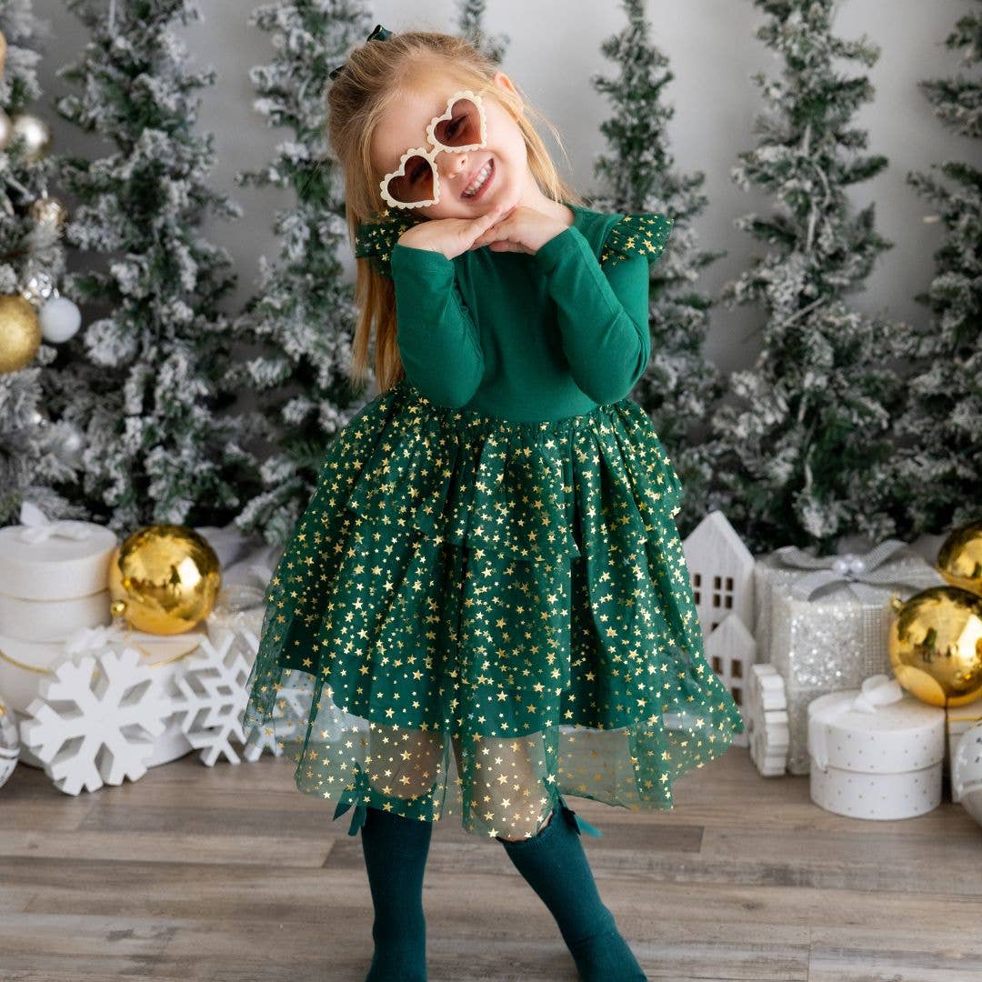 Emerald Shimmer Christmas Long Sleeve Tutu Dress - Princess and the Pea Boutique