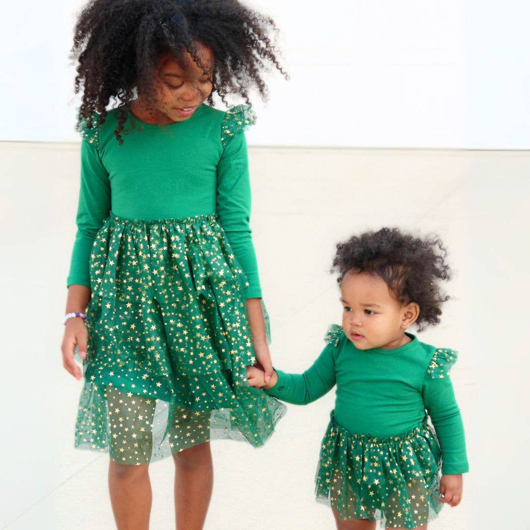 Emerald Shimmer Christmas Long Sleeve Tutu Dress - Princess and the Pea Boutique