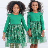 Emerald Shimmer Christmas Long Sleeve Tutu Dress - Princess and the Pea Boutique