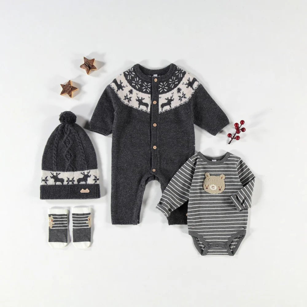 Gray knit one - piece with jacquard patterns - Princess and the Pea Boutique