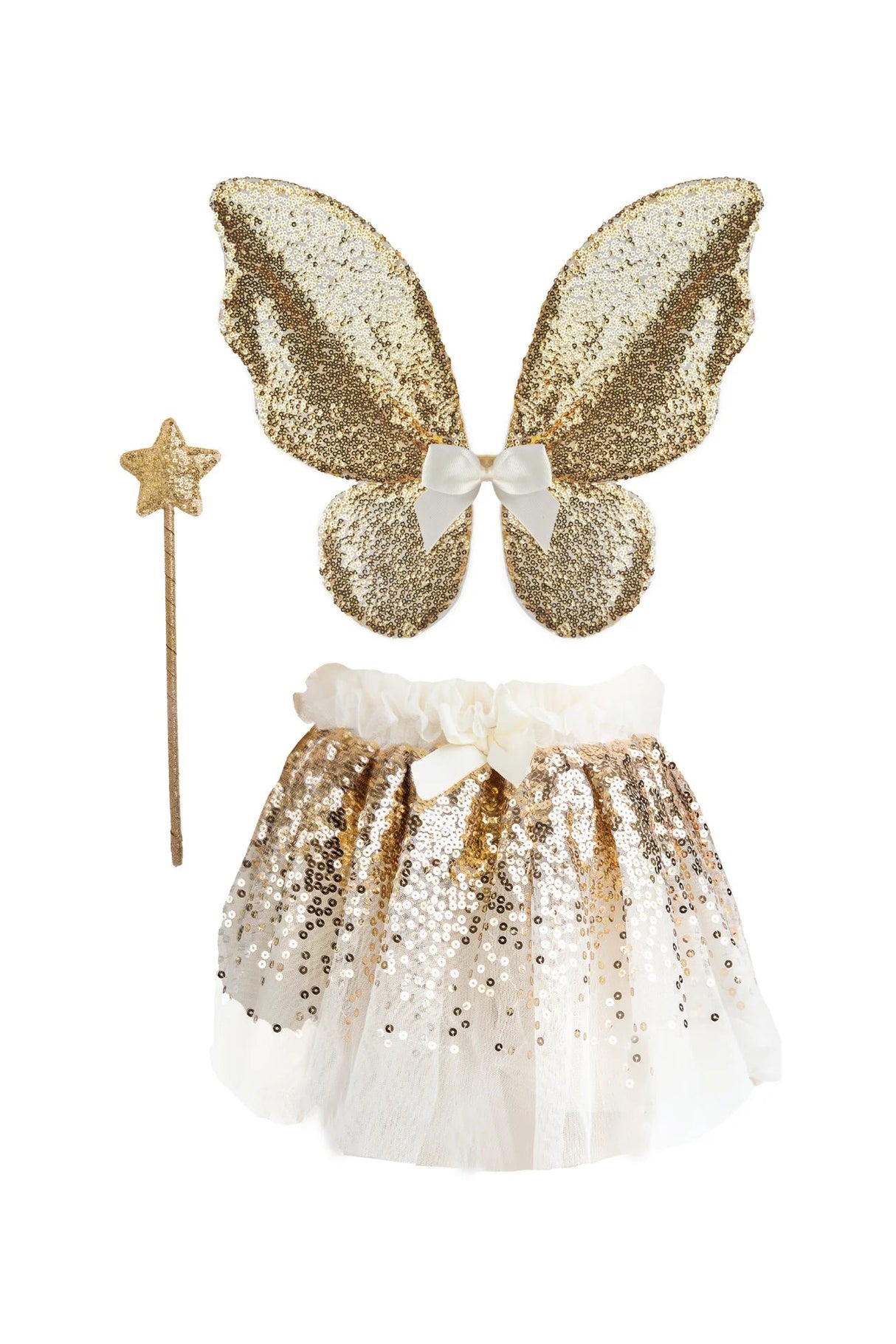 Great Pretenders - Gracious Gold Sequins Skirt, Wings, & Wand - Princess and the Pea Boutique