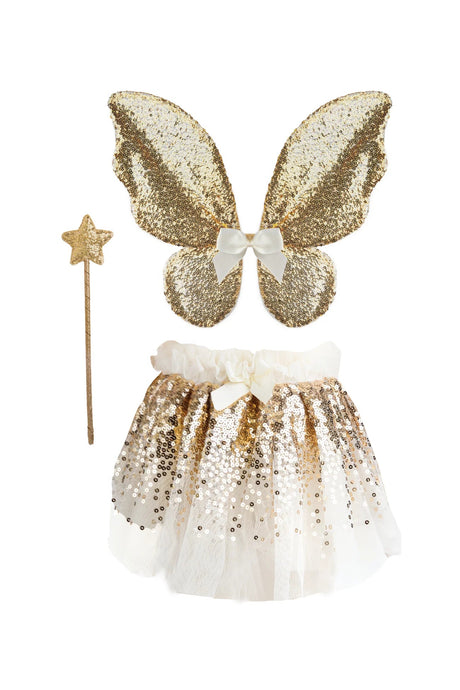 Great Pretenders - Gracious Gold Sequins Skirt, Wings, & Wand - Princess and the Pea Boutique