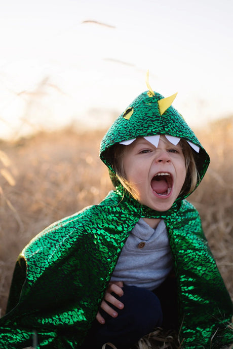 Great Pretenders - Toddler Dragon Cape Green Metallic - Princess and the Pea Boutique