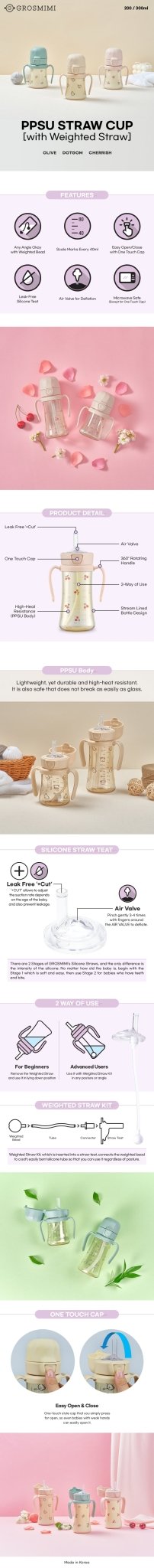 Grosmimi PPSU Dotgom Weighted Straw Cup 2.0 300ml- Butter - Princess and the Pea