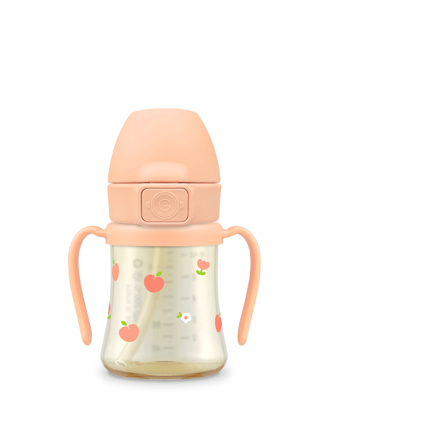 Grosmimi PPSU Peach Flower Weighted Straw Cup 2.0 200ml - Rose Coral - Princess and the Pea Boutique