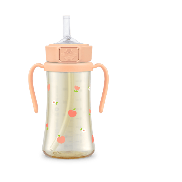 Grosmimi PPSU Peach Flower Weighted Straw Cup 2.0 300ml - Rose Coral - Princess and the Pea Boutique