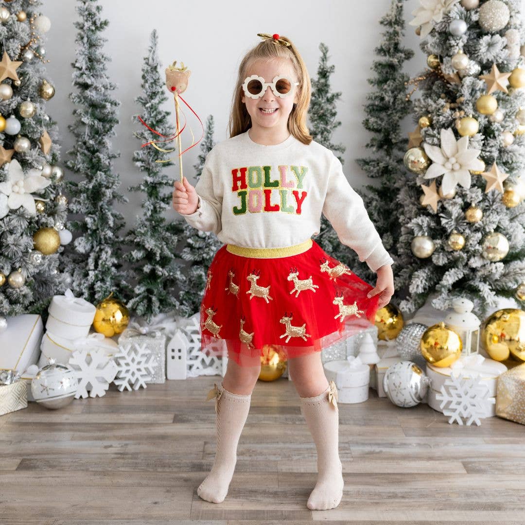 Holly Jolly Patch Christmas Sweatshirt - Kids Holiday - Princess and the Pea Boutique