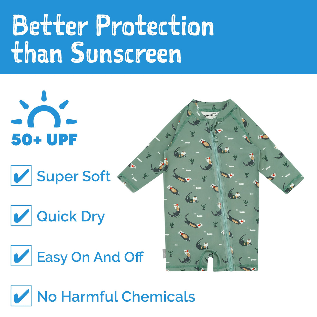 Jan N Jul Kids One Piece UV Sun Suit - Otter - Princess and the Pea Boutique