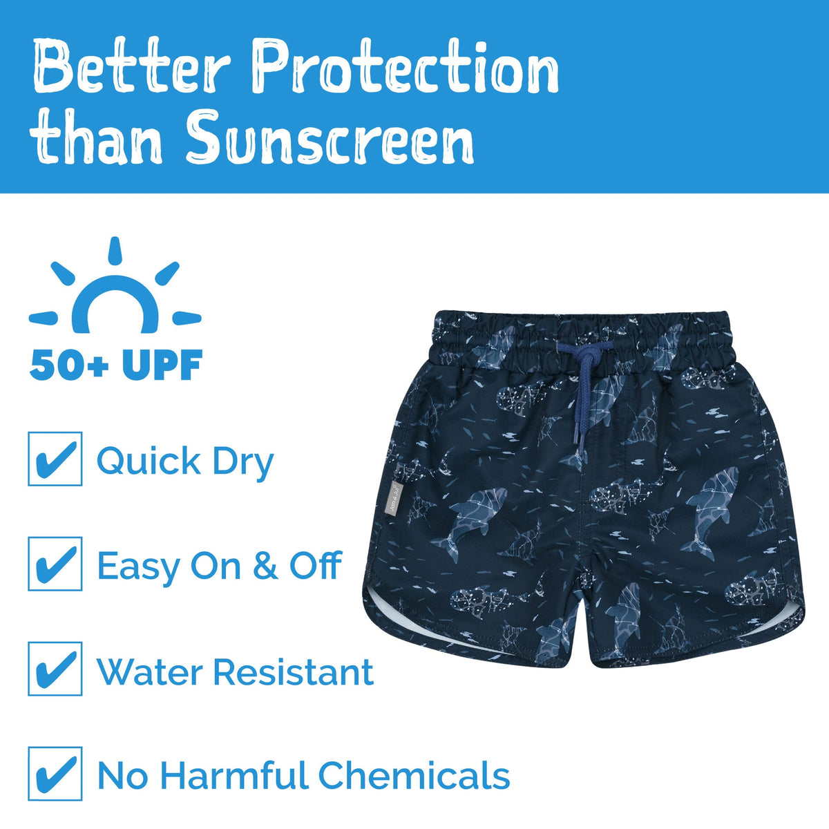 Jan N Jul Kids UV Swim Shorts - Navy Whale Play - Princess and the Pea Boutique