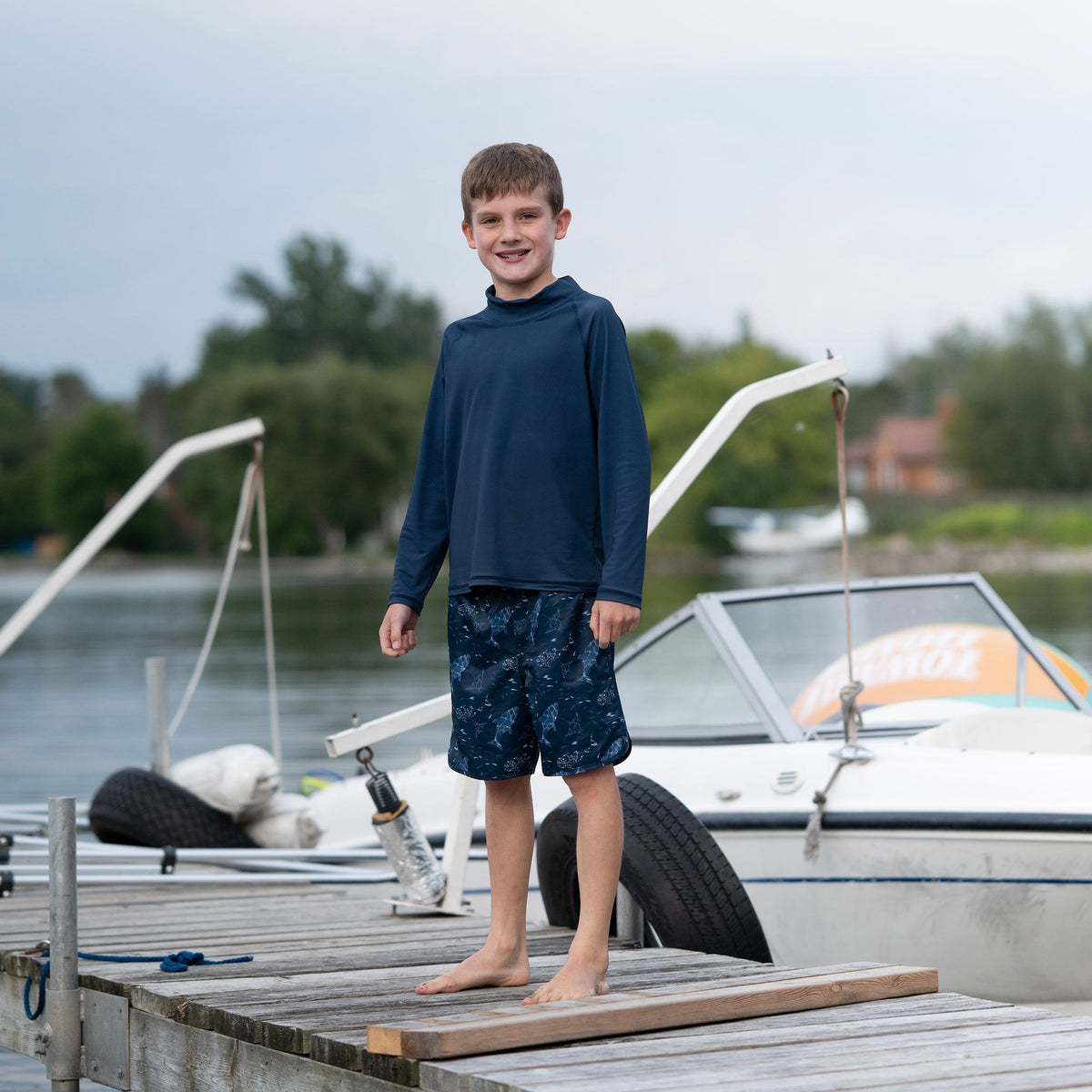 Jan N Jul Kids UV Swim Shorts - Navy Whale Play - Princess and the Pea Boutique