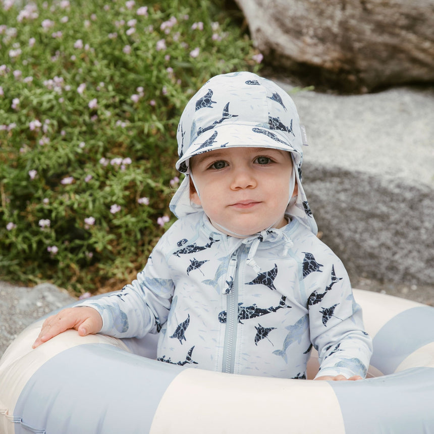 Jan N Jul Sun Soft UV Baby Caps - Whale Play - Princess and the Pea Boutique