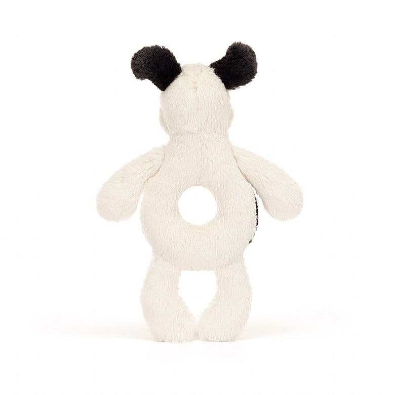 Jellycat Bashful Black and Cream Puppy Ring Rattle - Princess and the Pea