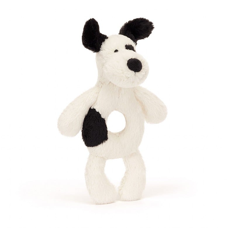 Jellycat Bashful Black and Cream Puppy Ring Rattle - Princess and the Pea