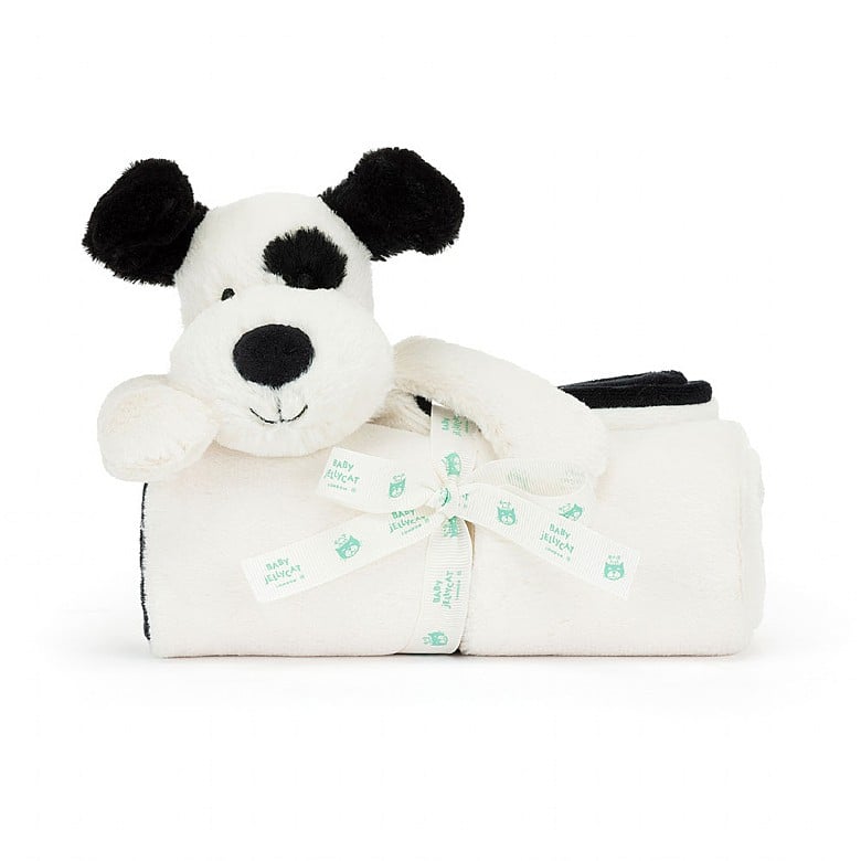 Jellycat Bashful Black & Cream Puppy Blankie - Princess and the Pea