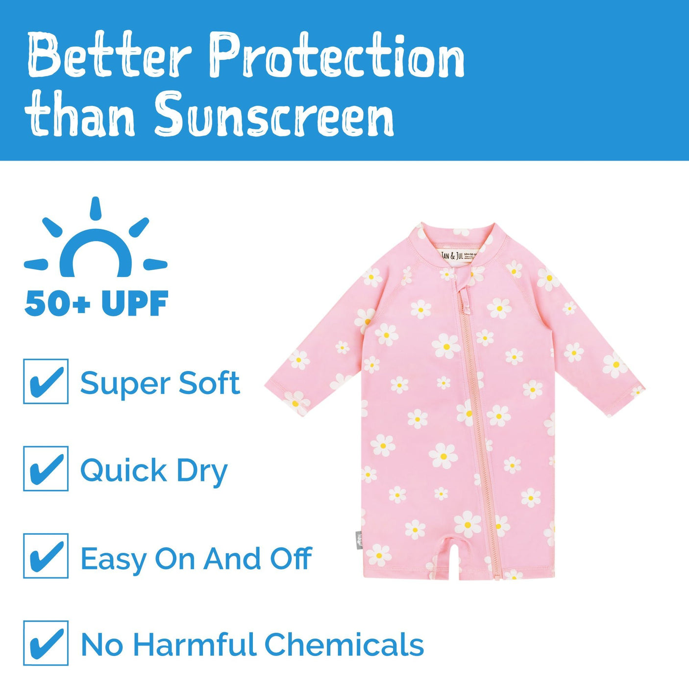 Kids One Piece UV Sun Suit - Pink Daisy - Princess and the Pea Boutique