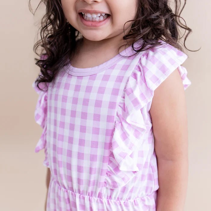 Kyte Baby Bubble Romper in Gingham Thistle - Princess and the Pea Boutique