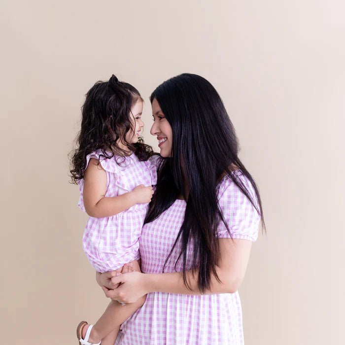 Kyte Baby Bubble Romper in Gingham Thistle - Princess and the Pea Boutique