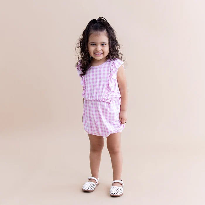 Kyte Baby Bubble Romper in Gingham Thistle - Princess and the Pea Boutique