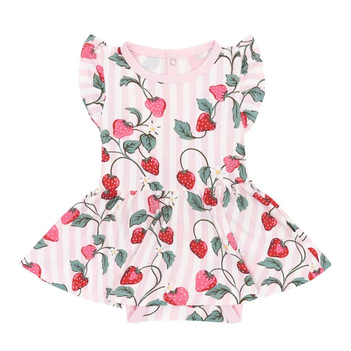 Kyte Baby Twirl Bodysuit Dress in Strawberry Fields - Princess and the Pea Boutique