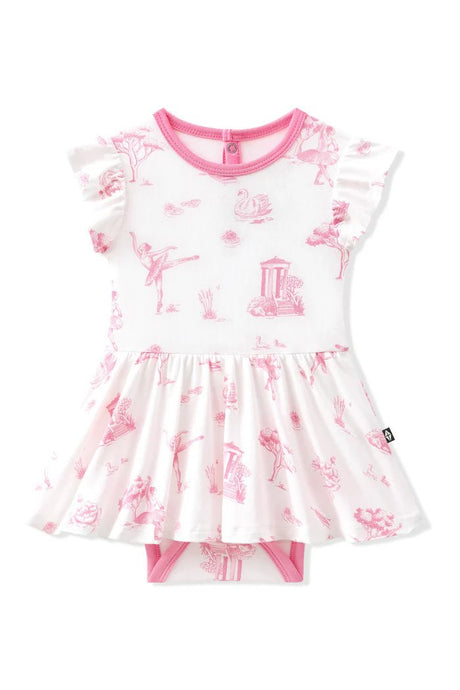 Kyte Baby Twirl Bodysuit Dress in Toile Ballet - Princess and the Pea Boutique