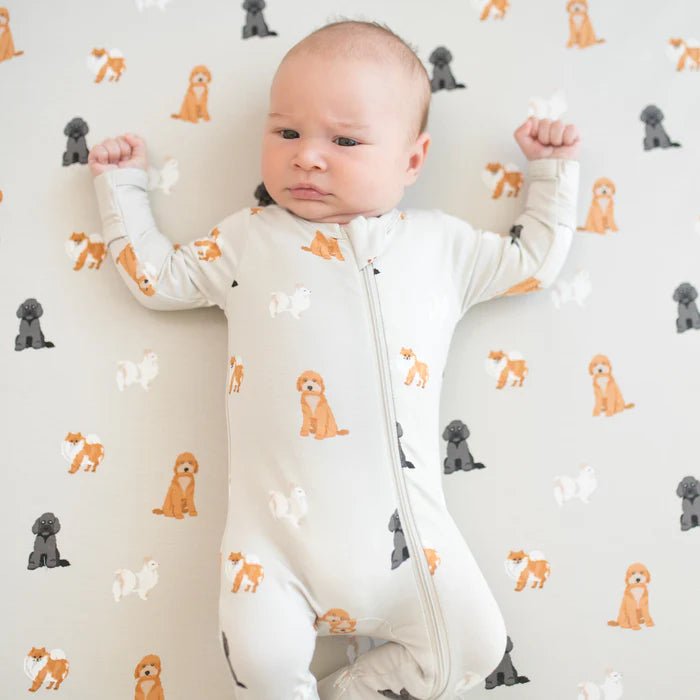 Kyte Baby Zippered Footie in Fluffy Dog - Princess and the Pea Boutique