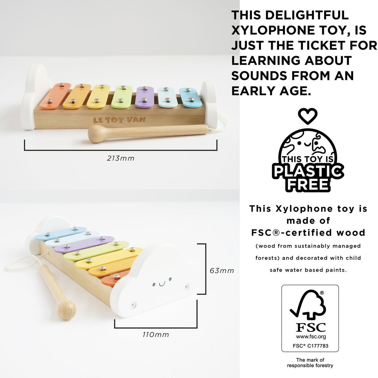 Le Toy Van Rainbow Wooden Xylophone - Princess and the Pea Boutique