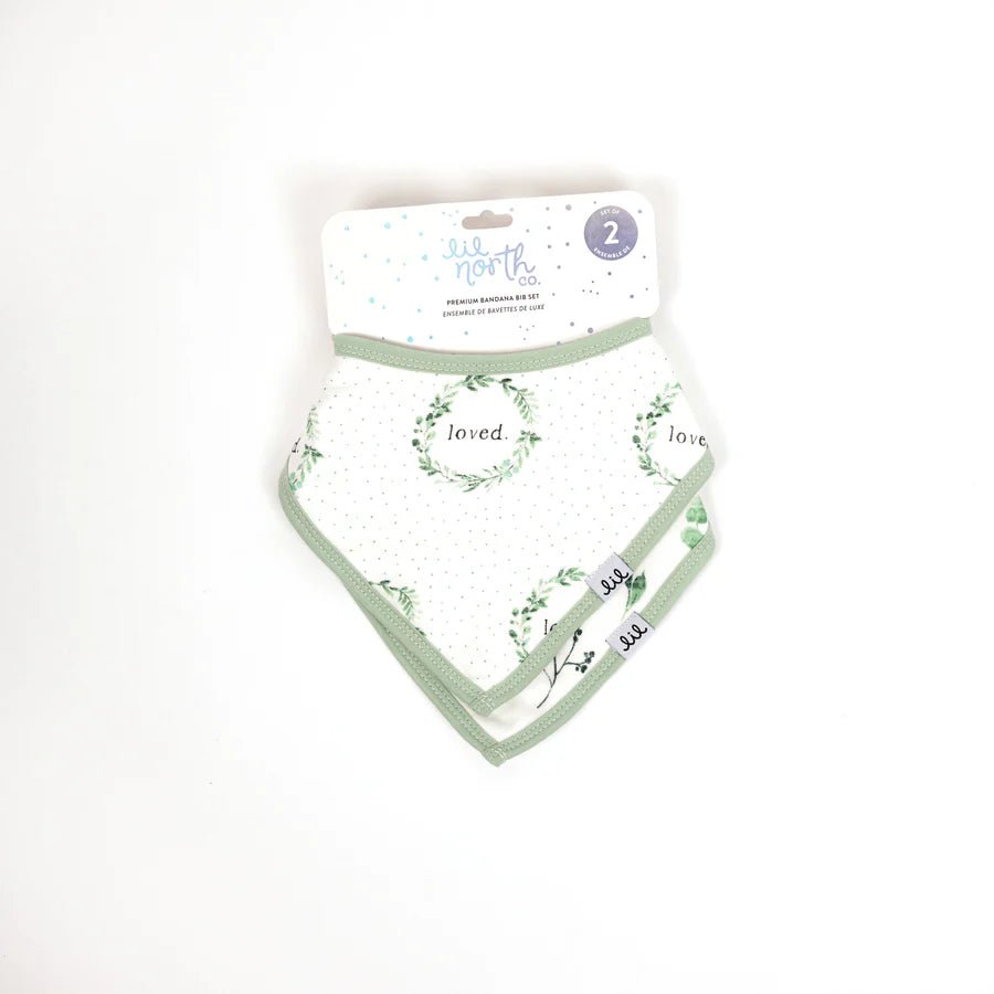 Lil North Co. Muslin Bandana Bib Set – Foliage & Loved Wreath - Princess and the Pea Boutique