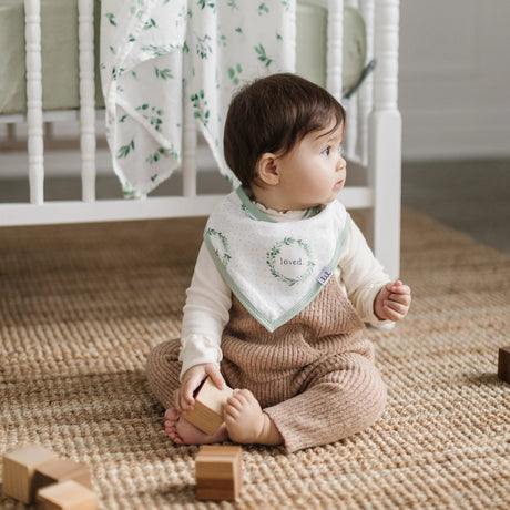 Lil North Co. Muslin Bandana Bib Set – Foliage & Loved Wreath - Princess and the Pea Boutique