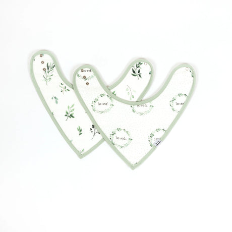 Lil North Co. Muslin Bandana Bib Set – Foliage & Loved Wreath - Princess and the Pea Boutique