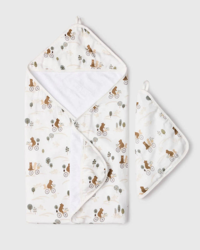Loulou Lollipop Hooded Towel Set - Bears on Bikes - Princess and the Pea Boutique