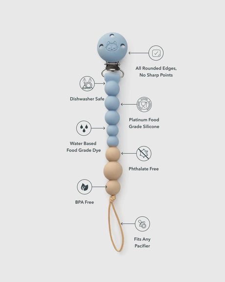 Loulou Lollipop OneC™ Silicone Pacifier Clip - Blue Fog - Princess and the Pea Boutique