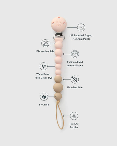 Loulou Lollipop OneC™ Silicone Pacifier Clip - Pink Quartz - Princess and the Pea Boutique