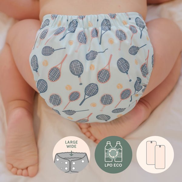 LPO Pocket Diaper - Wide Elastic Snap Tennis - Princess and the Pea Boutique