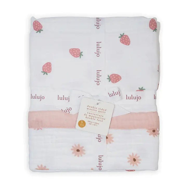 Lulujo Classic Muslin 3ply Quilt - Daisies & Strawberries - Princess and the Pea Boutique