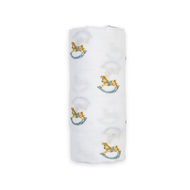 Lulujo Cotton Muslin Swaddle Blanket - Rocking Horse - Princess and the Pea Boutique