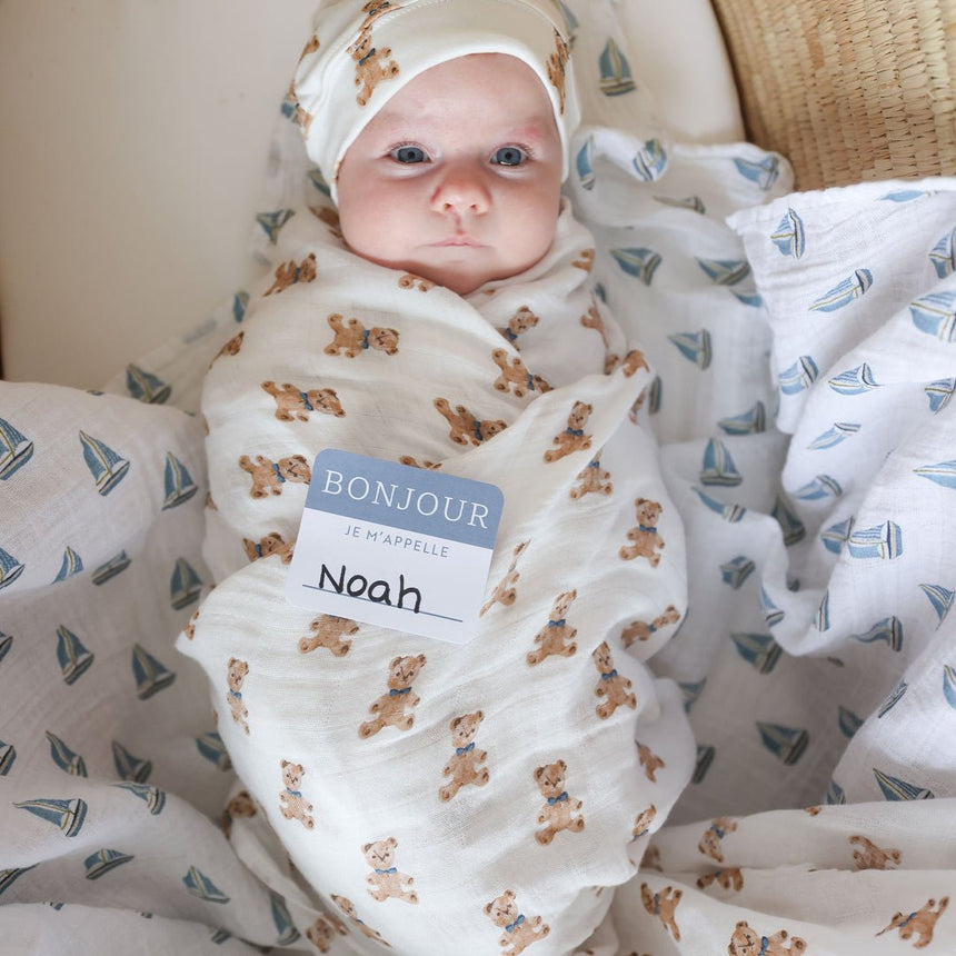 Lulujo Cotton Muslin Swaddle - Vintage Bear - Princess and the Pea Boutique