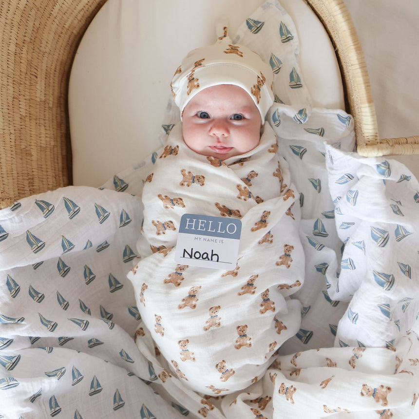 Lulujo Cotton Muslin Swaddle - Vintage Bear - Princess and the Pea Boutique