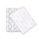 Lulujo Cotton Swaddle - Bows & Rose Trellis 2 Pack - Princess and the Pea Boutique